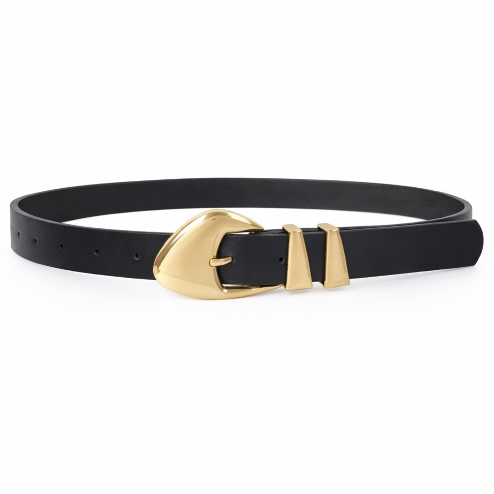 Gold Multi Metal Metal Buckle  Black Belt